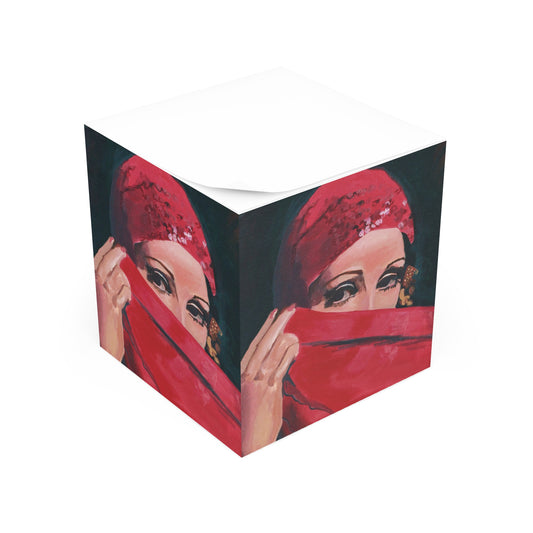 The Lady with the Red Veil — Sticky Note Cube